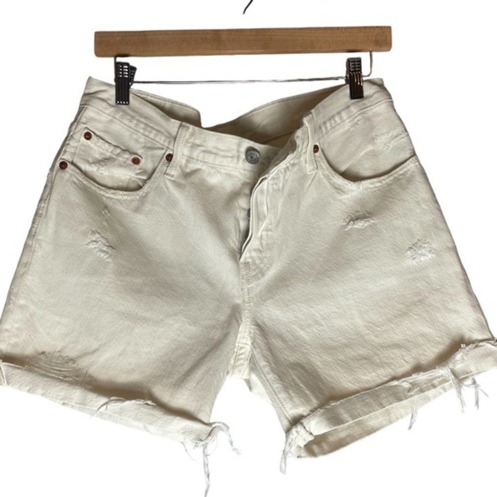 Levi's 501 Cream High Rise Button Fly Distressed Jean Shorts Off White Size 28
